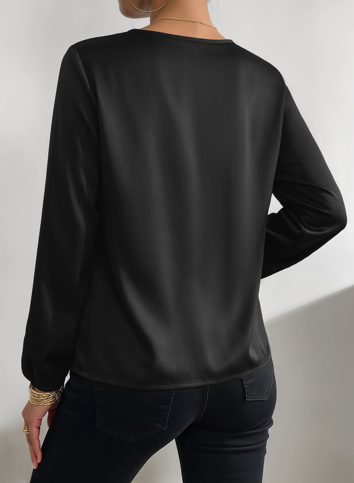 Dokotoo Womens Shirts Long Sleeve Dressy Casual V Neck Satin Top
