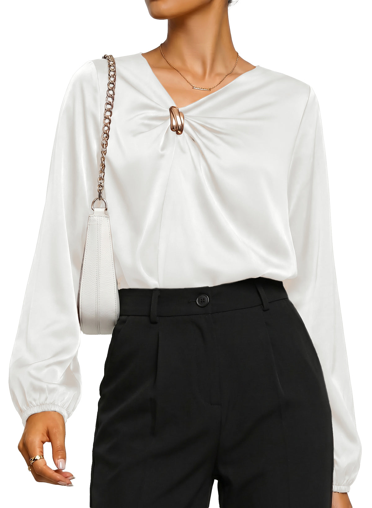 Dokotoo Womens Shirts Long Sleeve Dressy Casual V Neck Satin Top