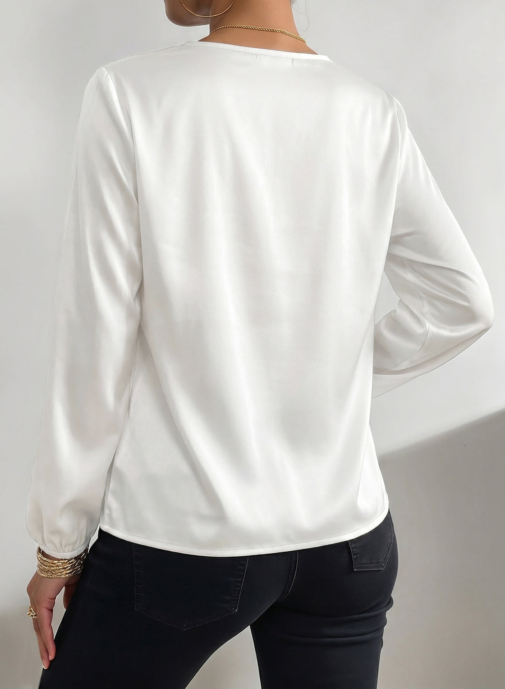 Dokotoo Womens Shirts Long Sleeve Dressy Casual V Neck Satin Top