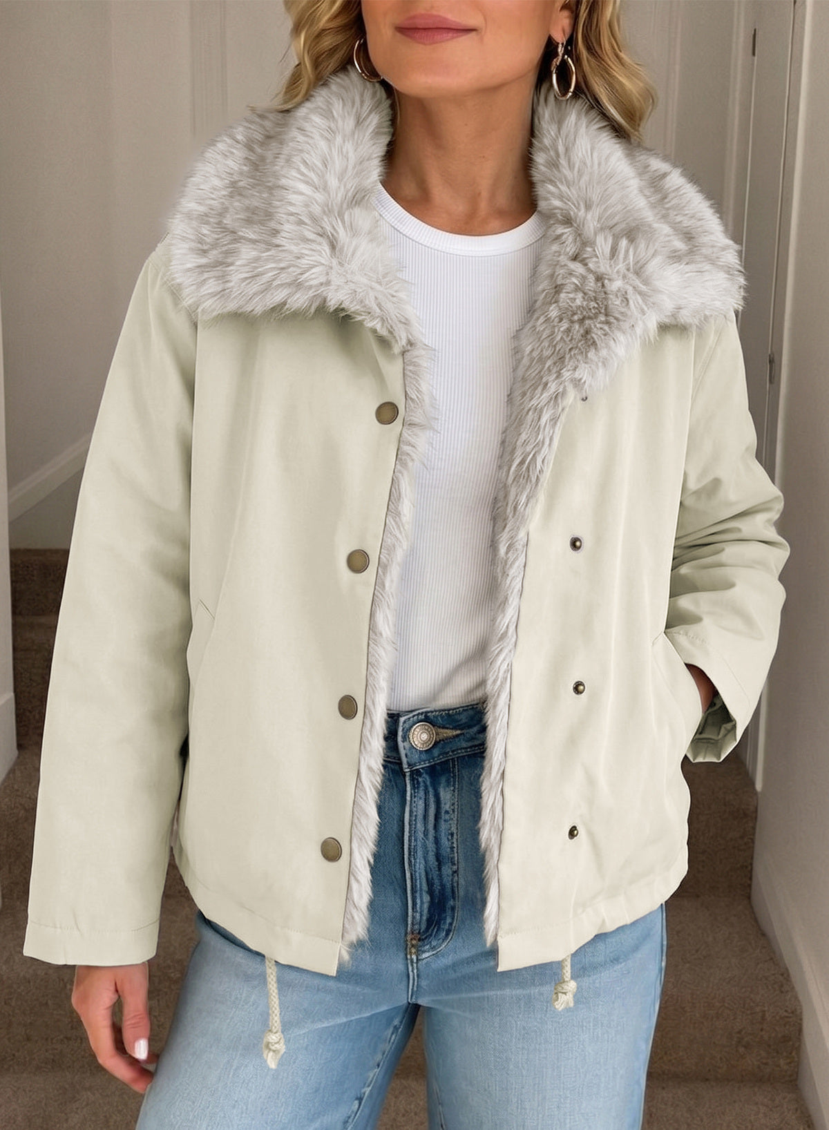 Faux Fur Detachable Oversized Cotton Jacket