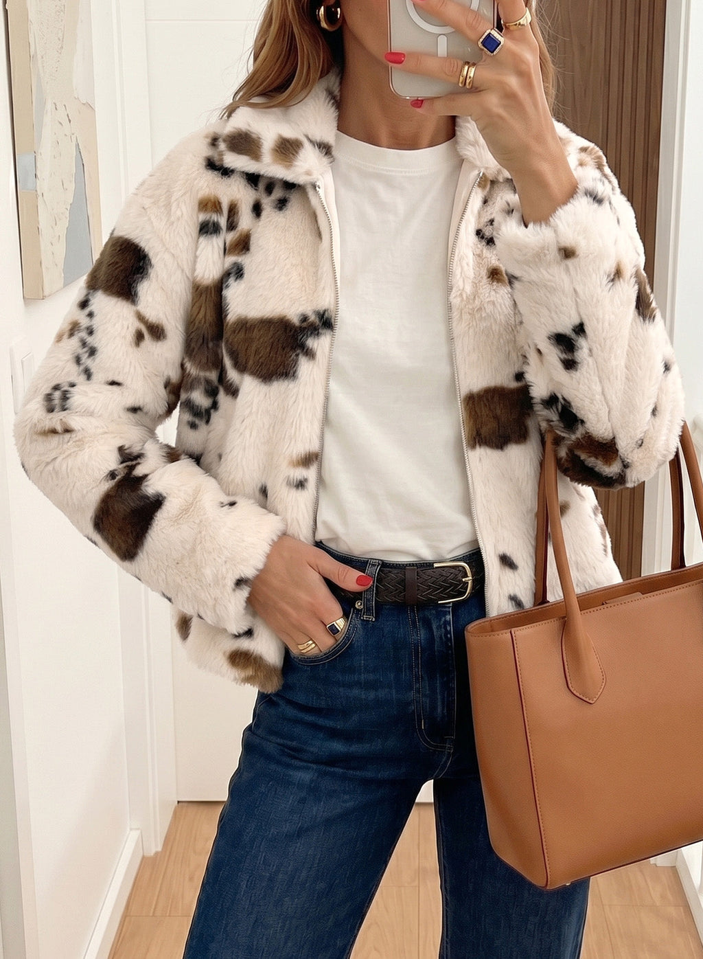 Dokotoo Winter Fleece Jacket for Women Zip Up Cow Print Coats 2026