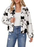 Dokotoo Winter Fleece Jacket for Women Zip Up Cow Print Coats 2026