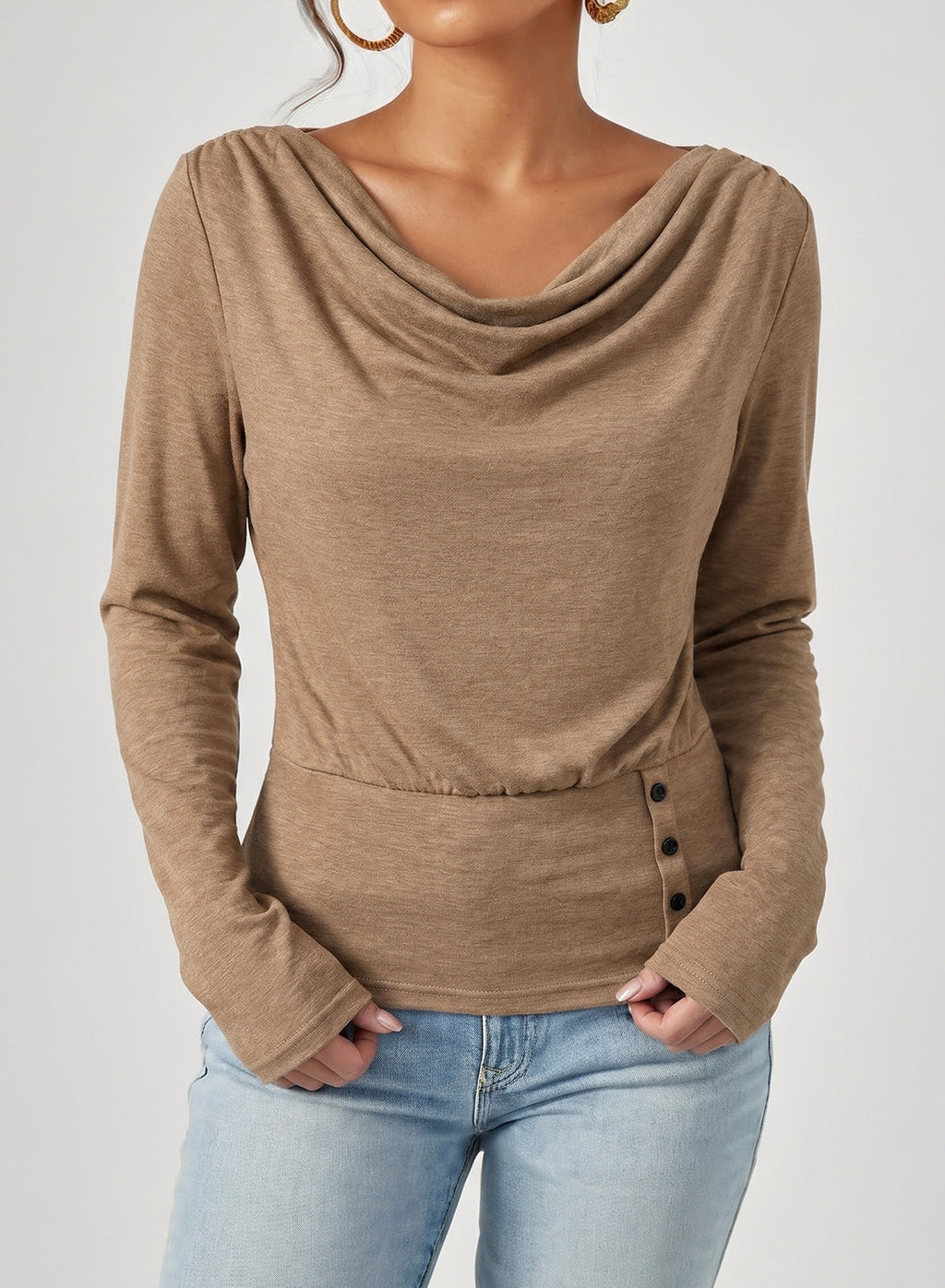 Women's Cowl Neck Long Sleeve Shirts Dressy Tops