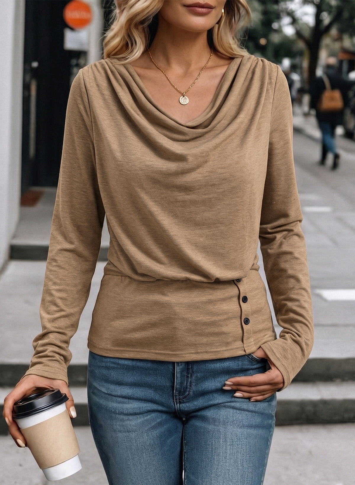Women's Cowl Neck Long Sleeve Shirts Dressy Tops
