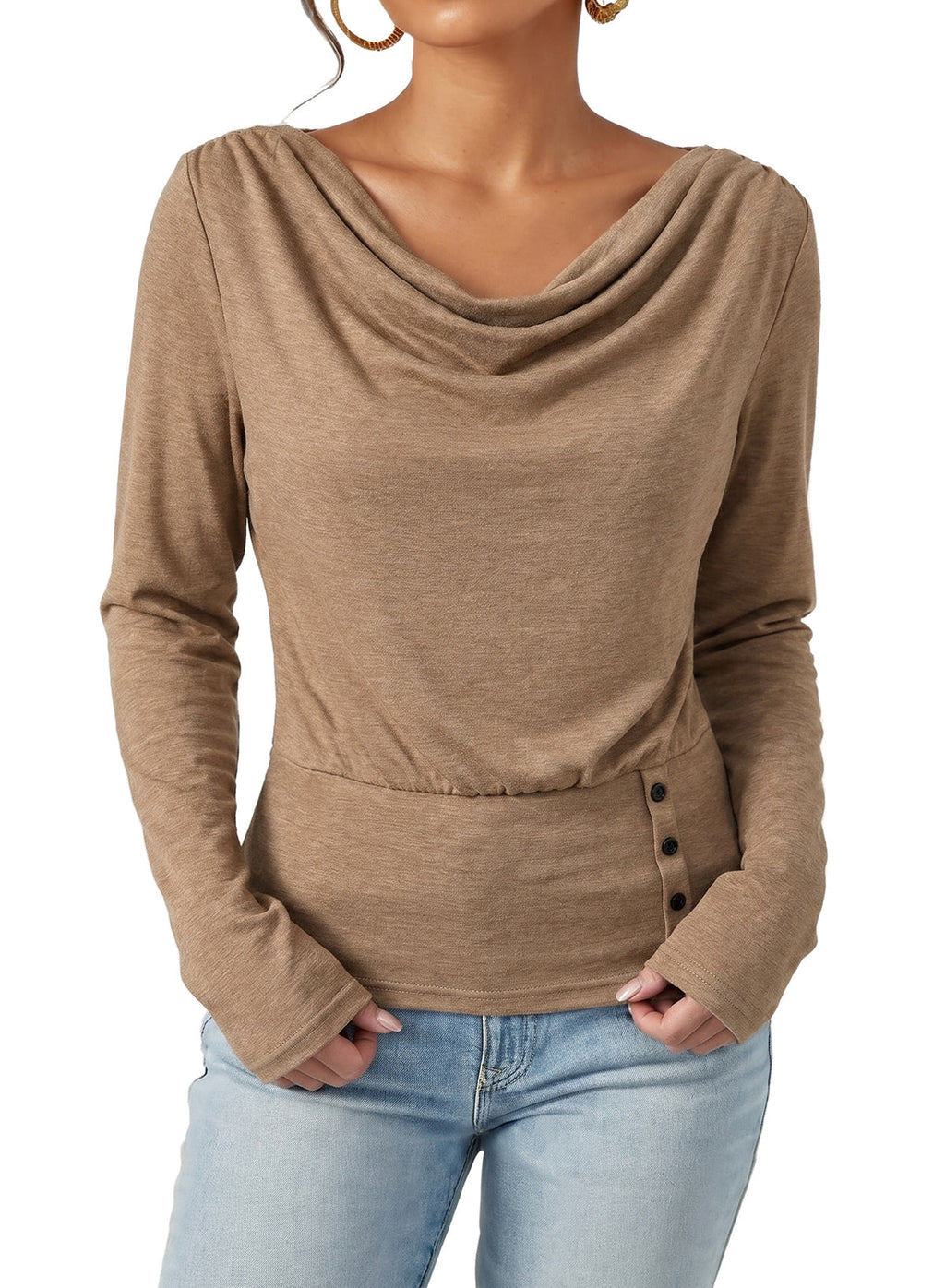 Women's Cowl Neck Long Sleeve Shirts Dressy Tops