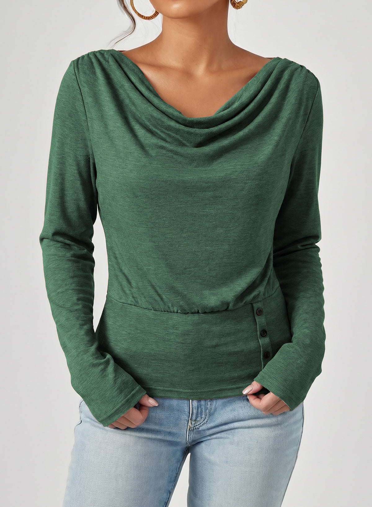 Women's Cowl Neck Long Sleeve Shirts Dressy Tops