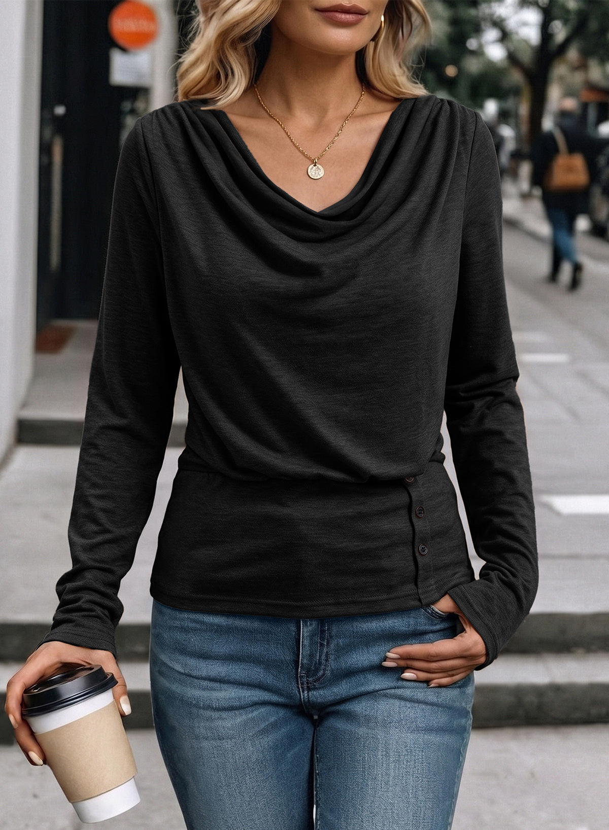 Women's Cowl Neck Long Sleeve Shirts Dressy Tops