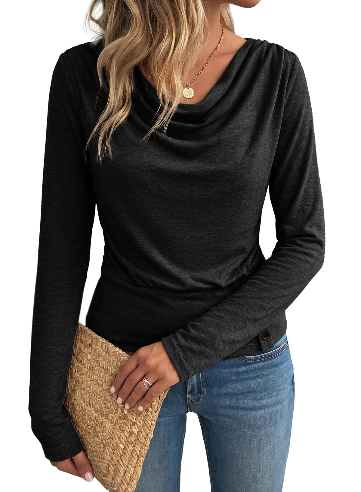 Women's Cowl Neck Long Sleeve Shirts Dressy Tops