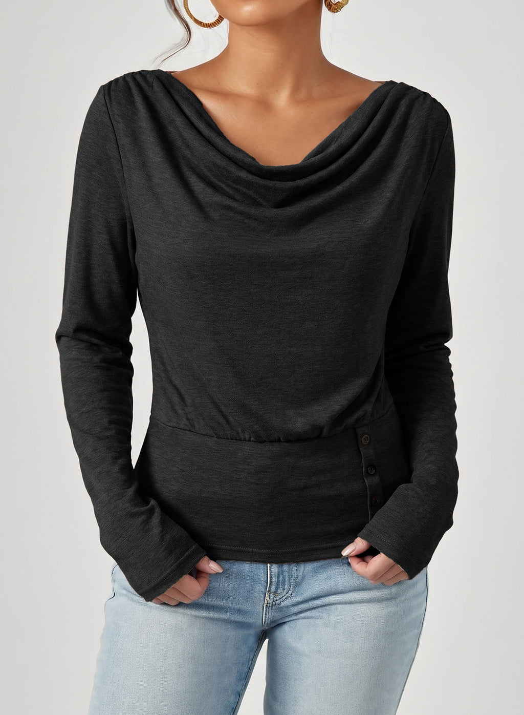 Women's Cowl Neck Long Sleeve Shirts Dressy Tops