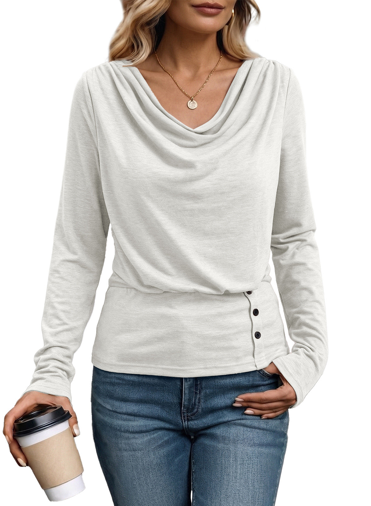 Women's Cowl Neck Long Sleeve Shirts Dressy Tops