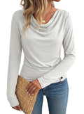Women's Cowl Neck Long Sleeve Shirts Dressy Tops