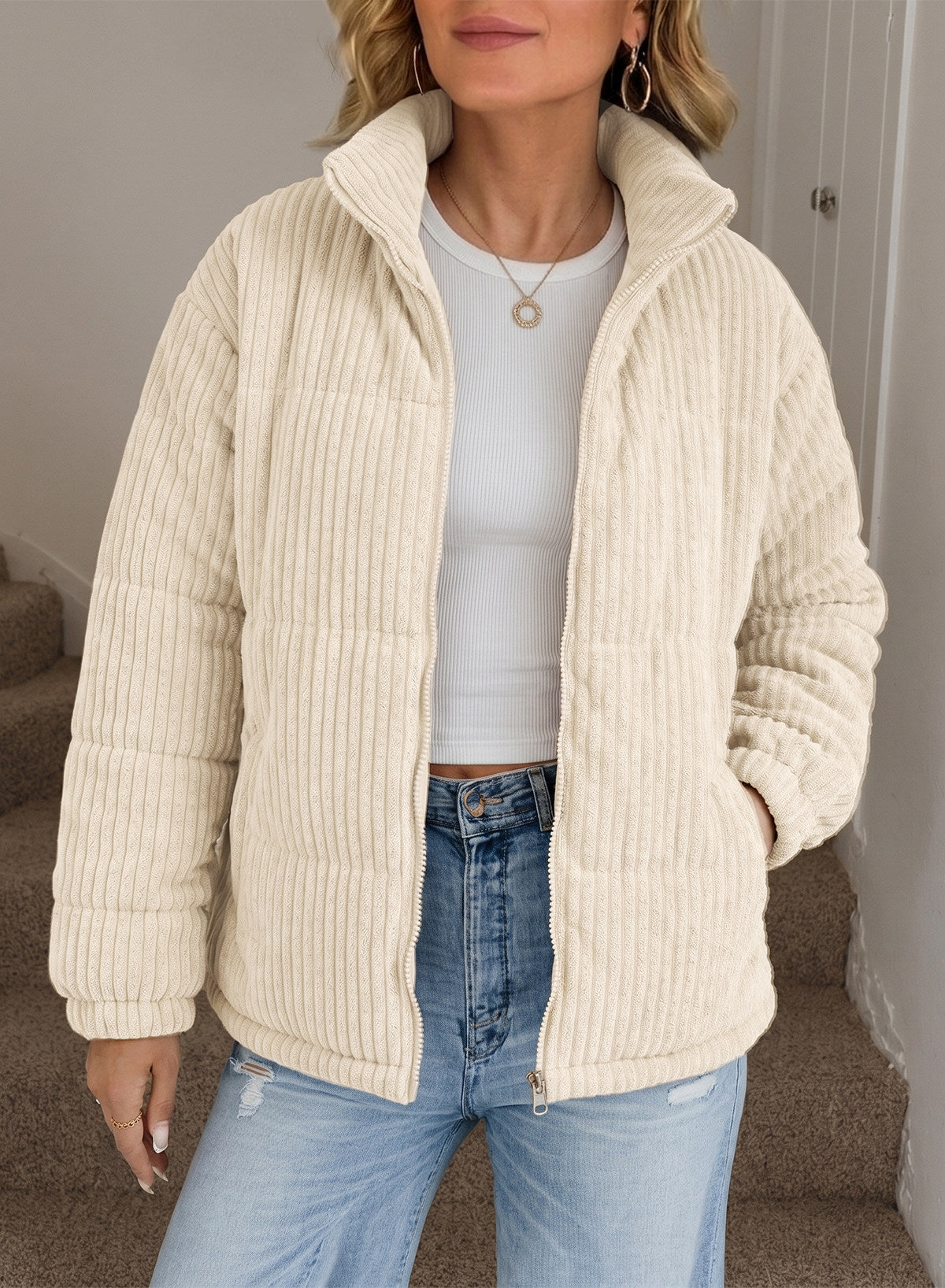Corduroy Padded Coat In Fall/Winter