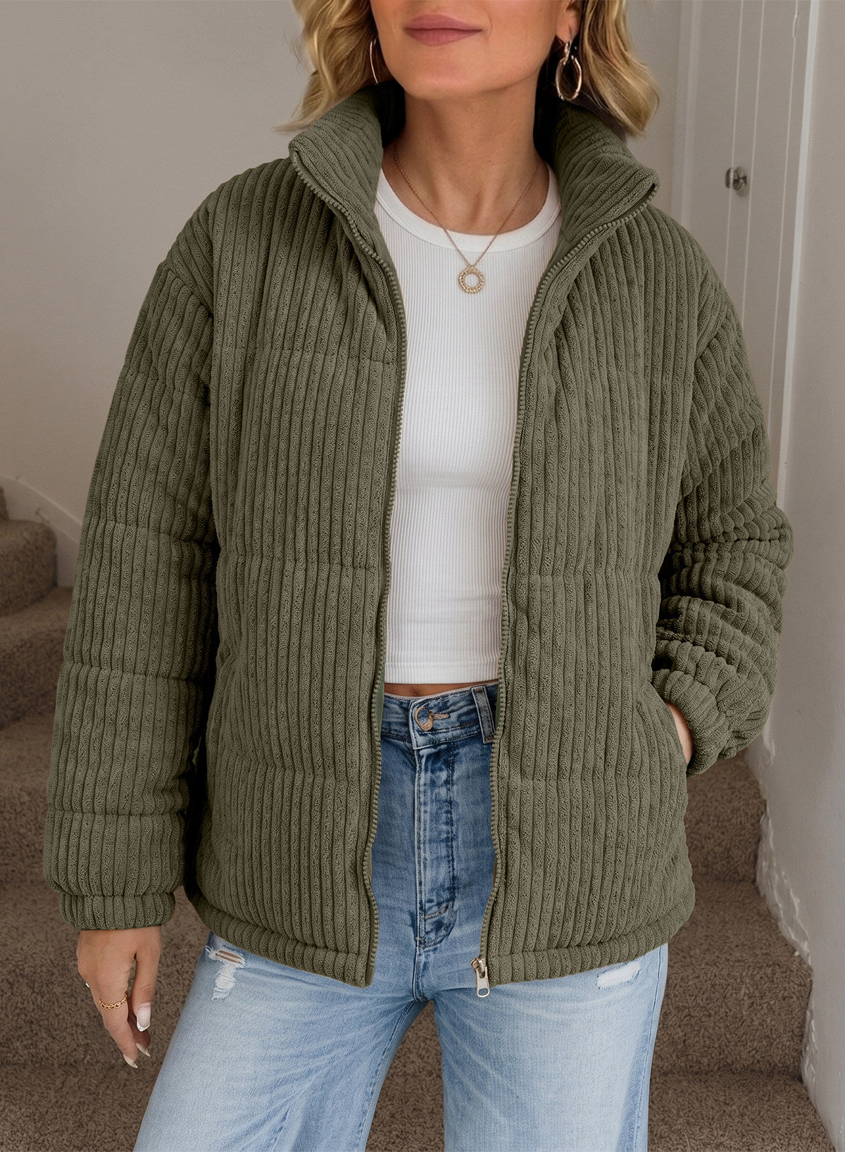 Corduroy Padded Coat In Fall/Winter