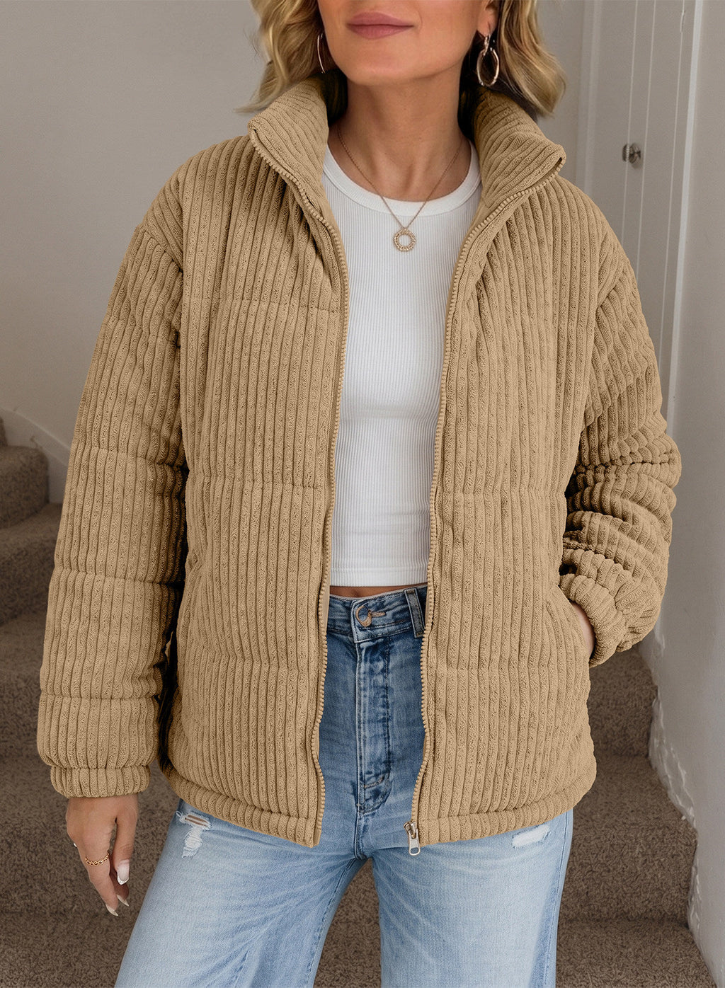Corduroy Padded Coat In Fall/Winter