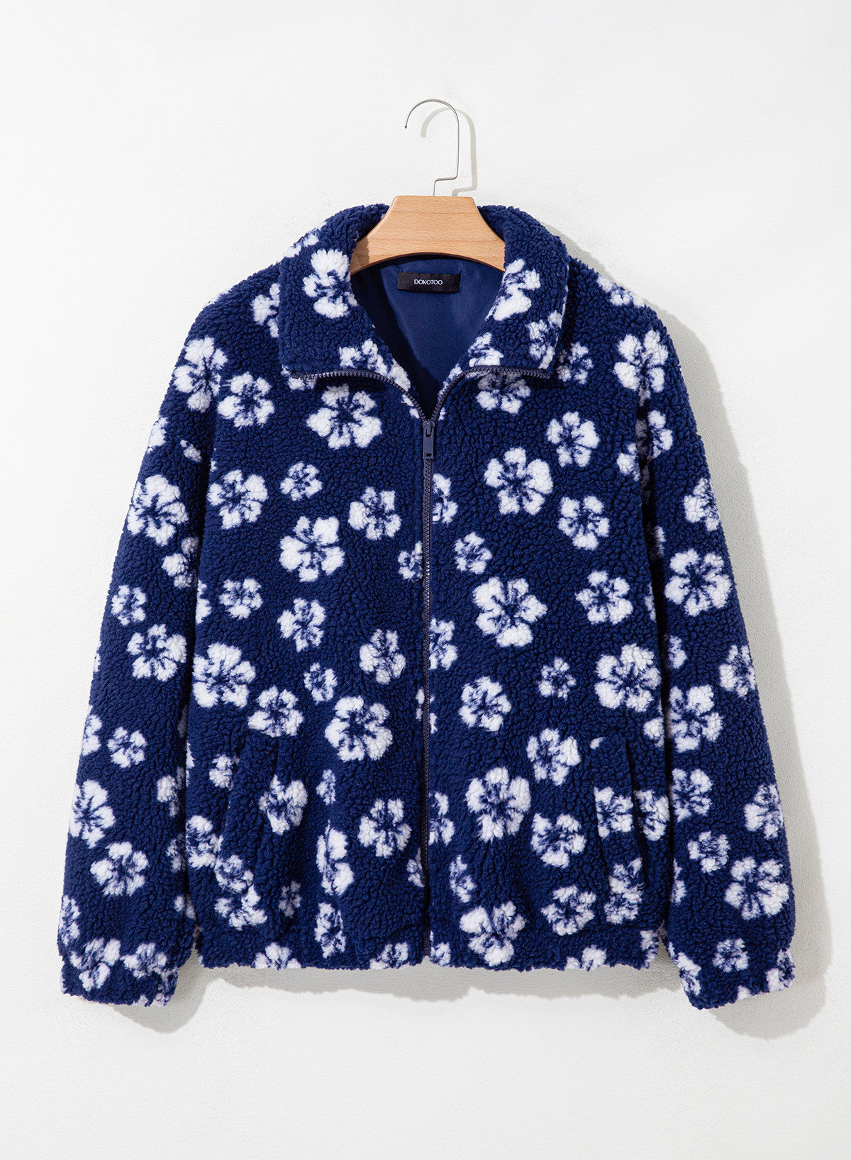 Zip Front Floral Sherpa Fleece Jacket