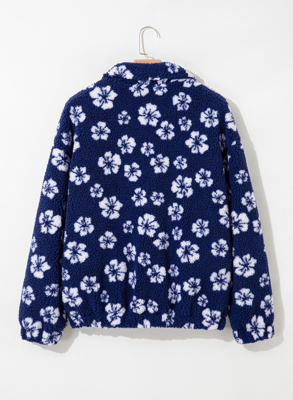 Zip Front Floral Sherpa Fleece Jacket