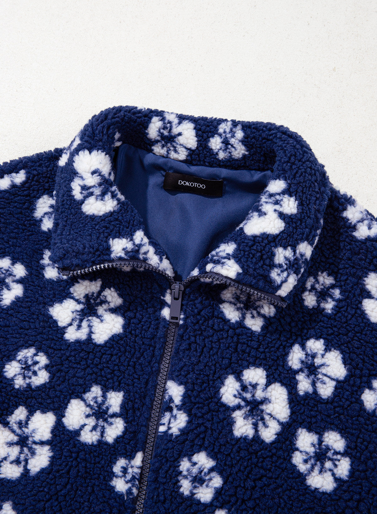Zip Front Floral Sherpa Fleece Jacket