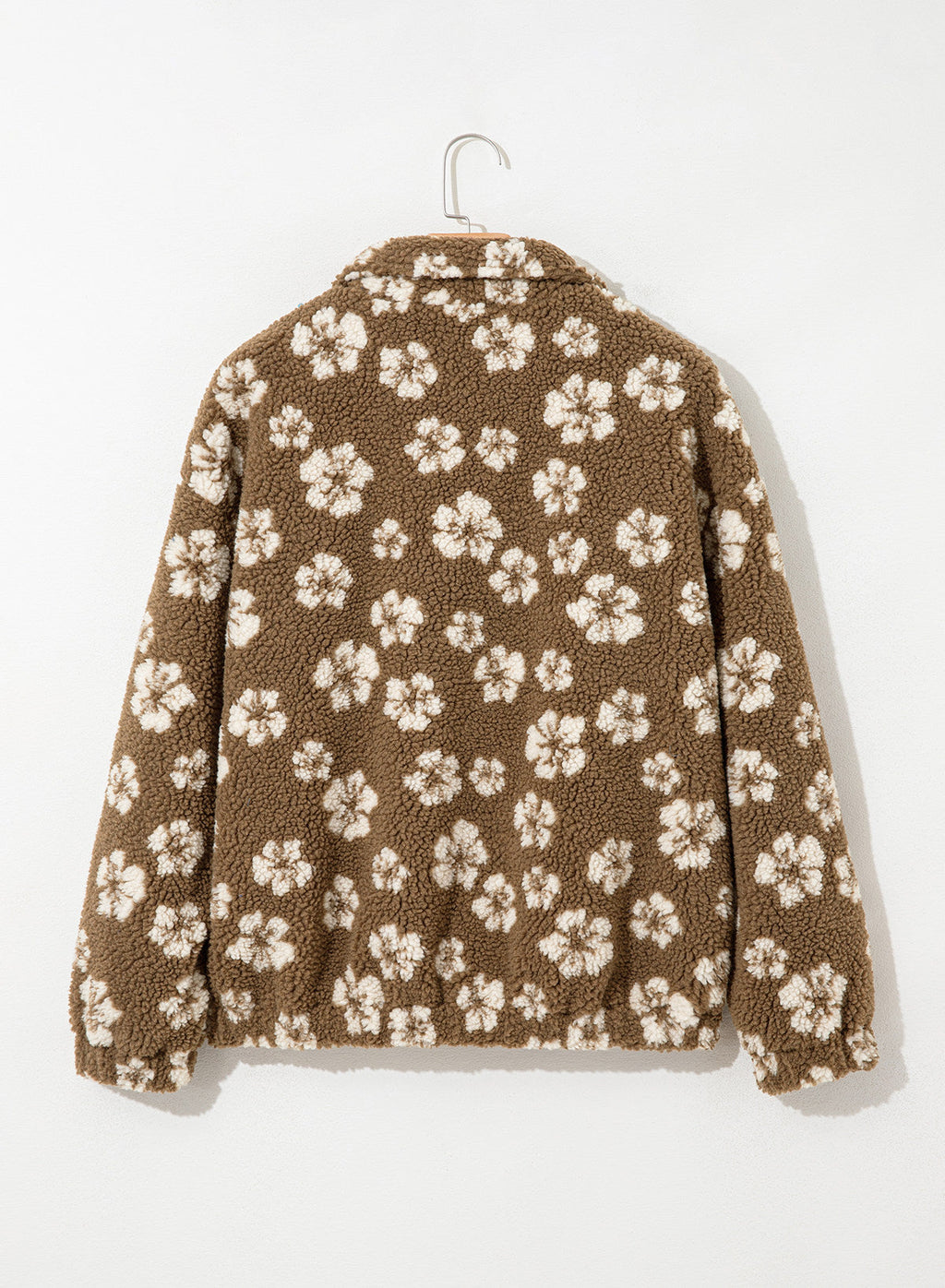 Zip Front Floral Sherpa Fleece Jacket
