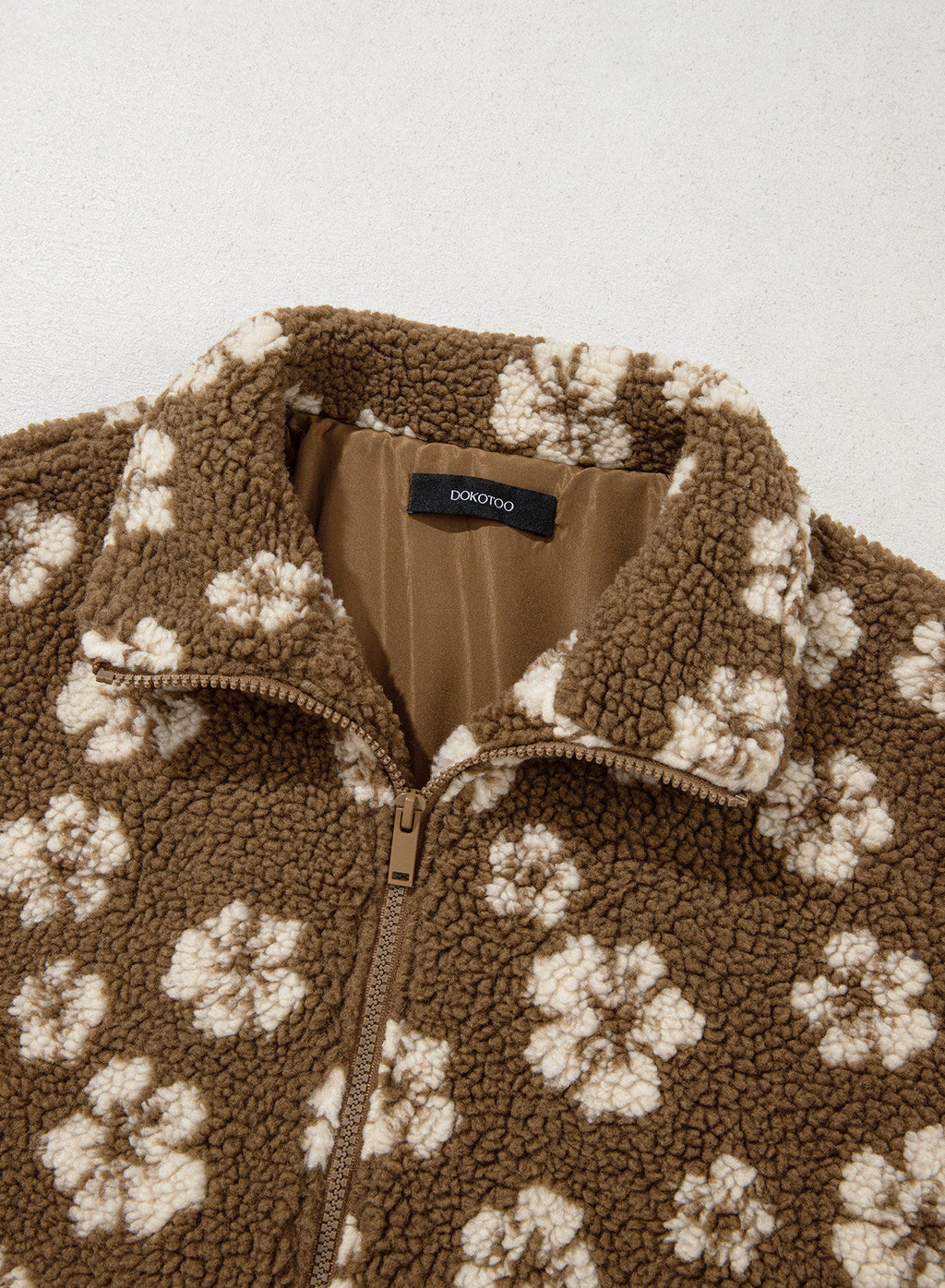 Zip Front Floral Sherpa Fleece Jacket
