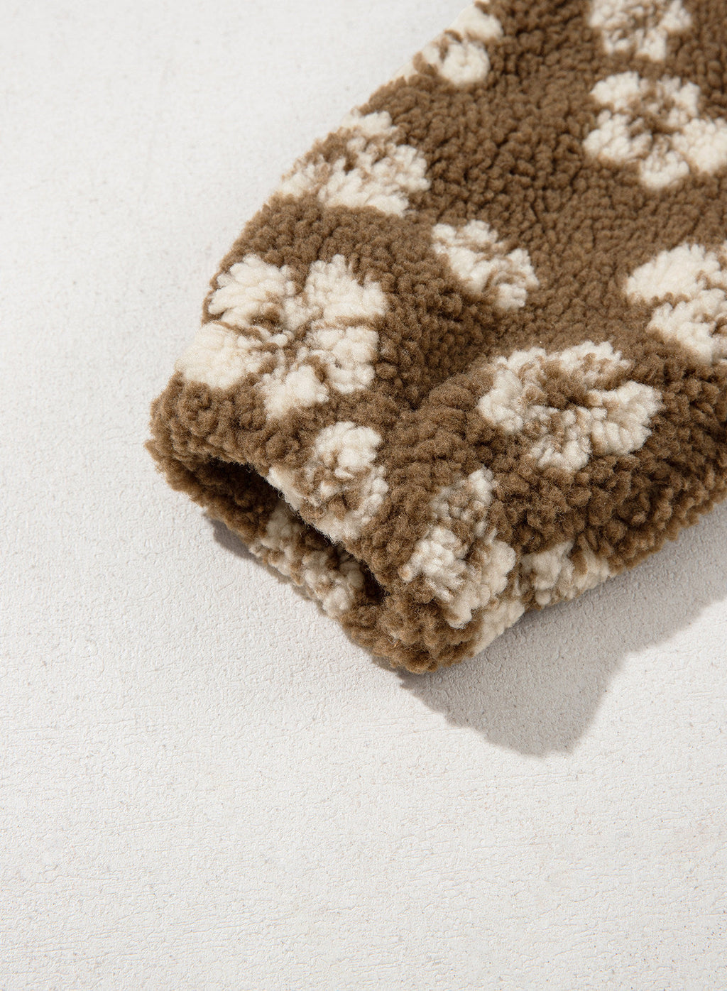 Zip Front Floral Sherpa Fleece Jacket