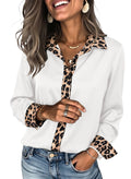 Dokotoo Womens Tops Business Casual Outfits Long Sleeve V Neck Button Down Shirts Satin Leopard Print Elegant Work Blouses