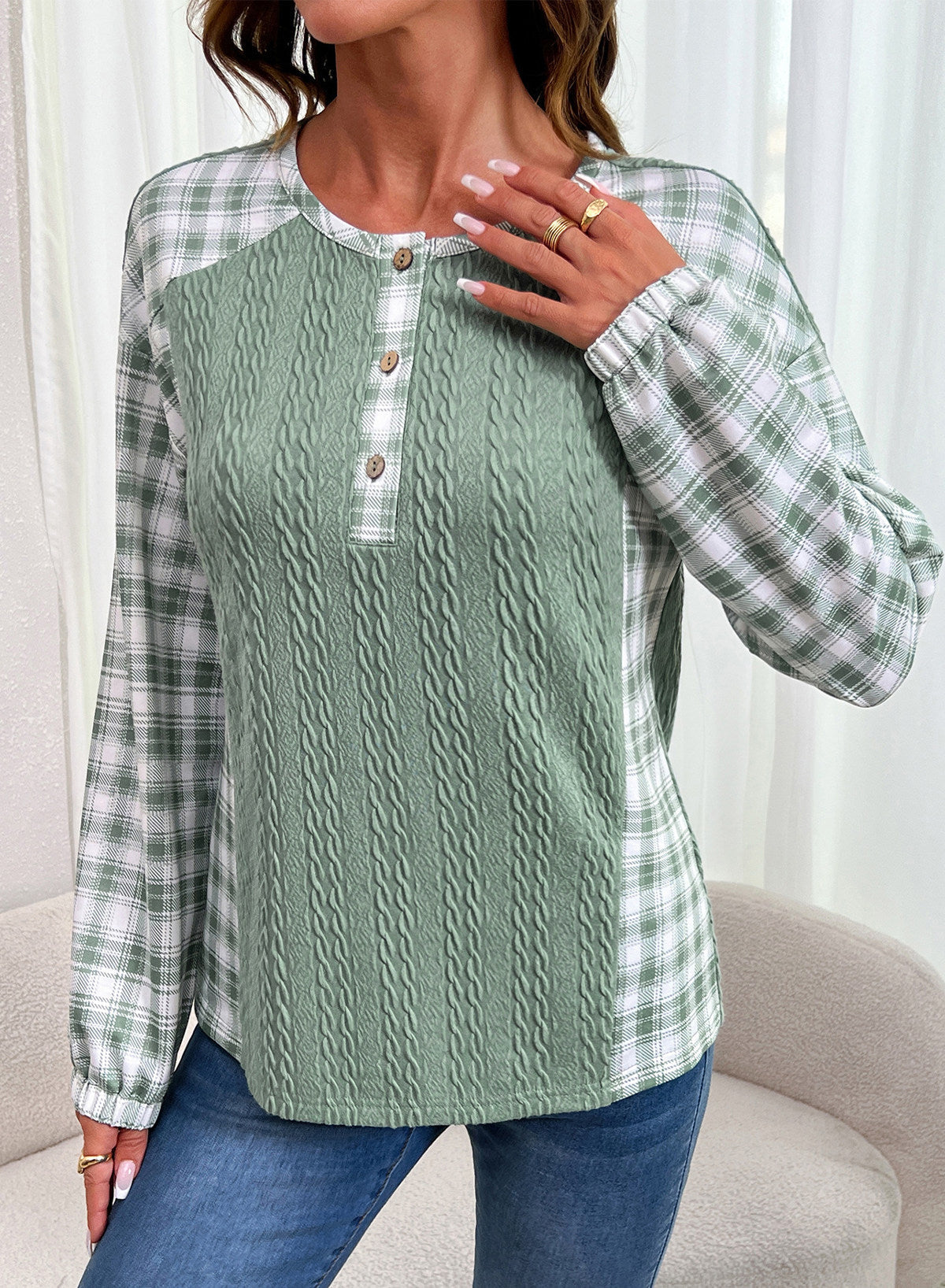 Dokotoo Long Sleeve Button Shirts for Women Trendy Loose Plaid Tunic Tops