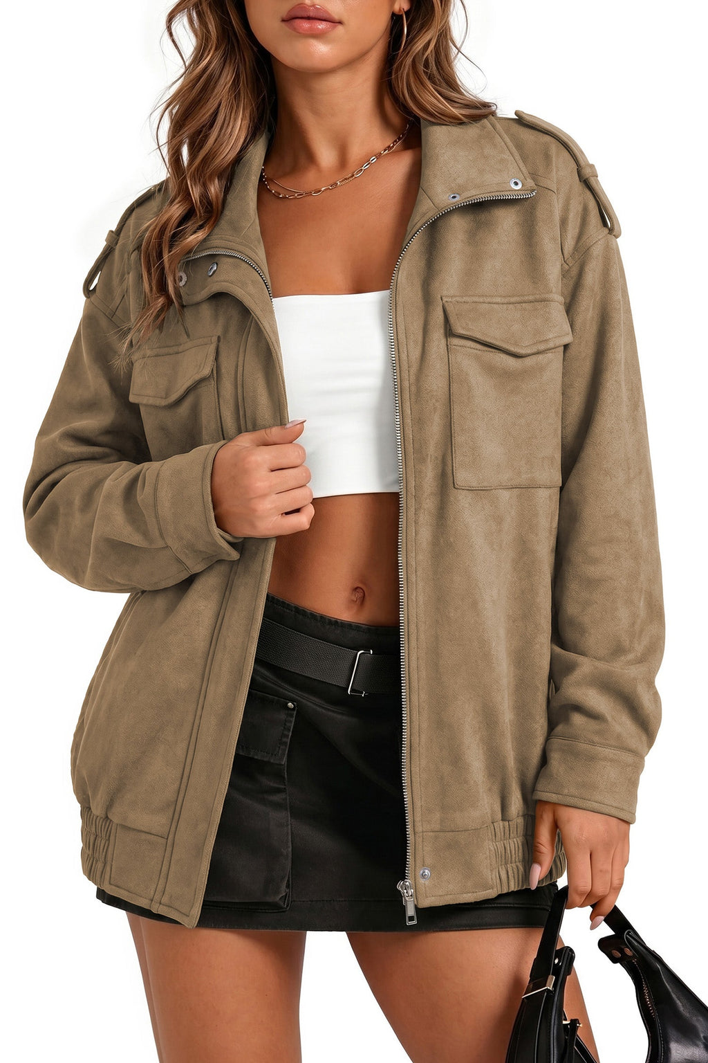 Dokotoo Womens Casual Cropped Bomber Jackets Trendy Solid Zip Up Coats