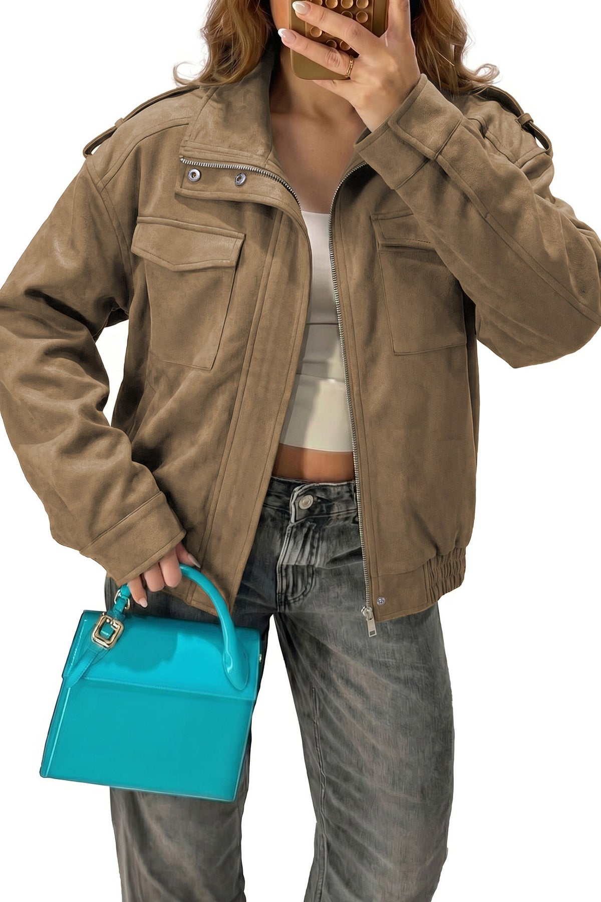 Dokotoo Womens Casual Cropped Bomber Jackets Trendy Solid Zip Up Coats