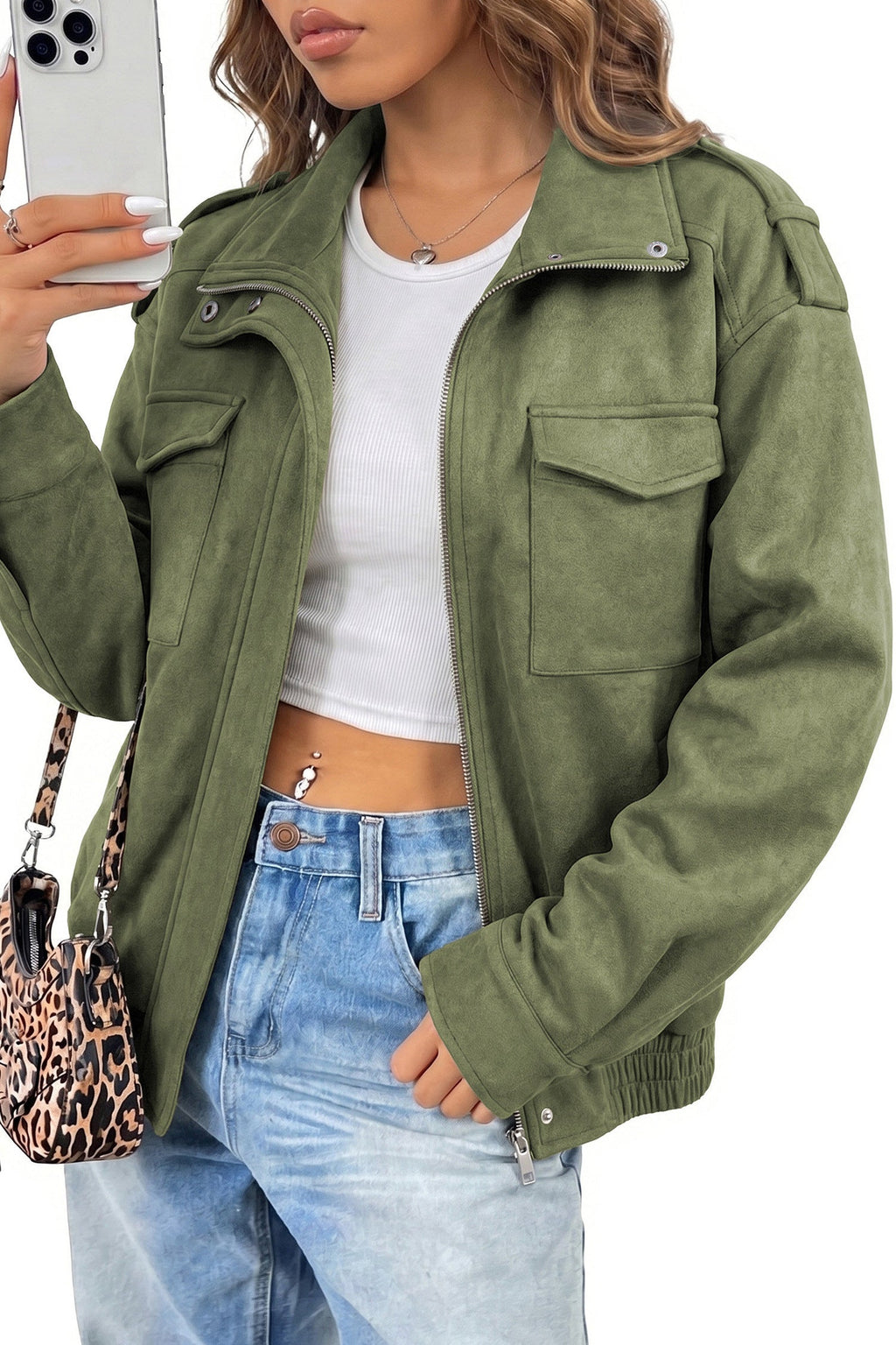 Dokotoo Womens Casual Cropped Bomber Jackets Trendy Solid Zip Up Coats