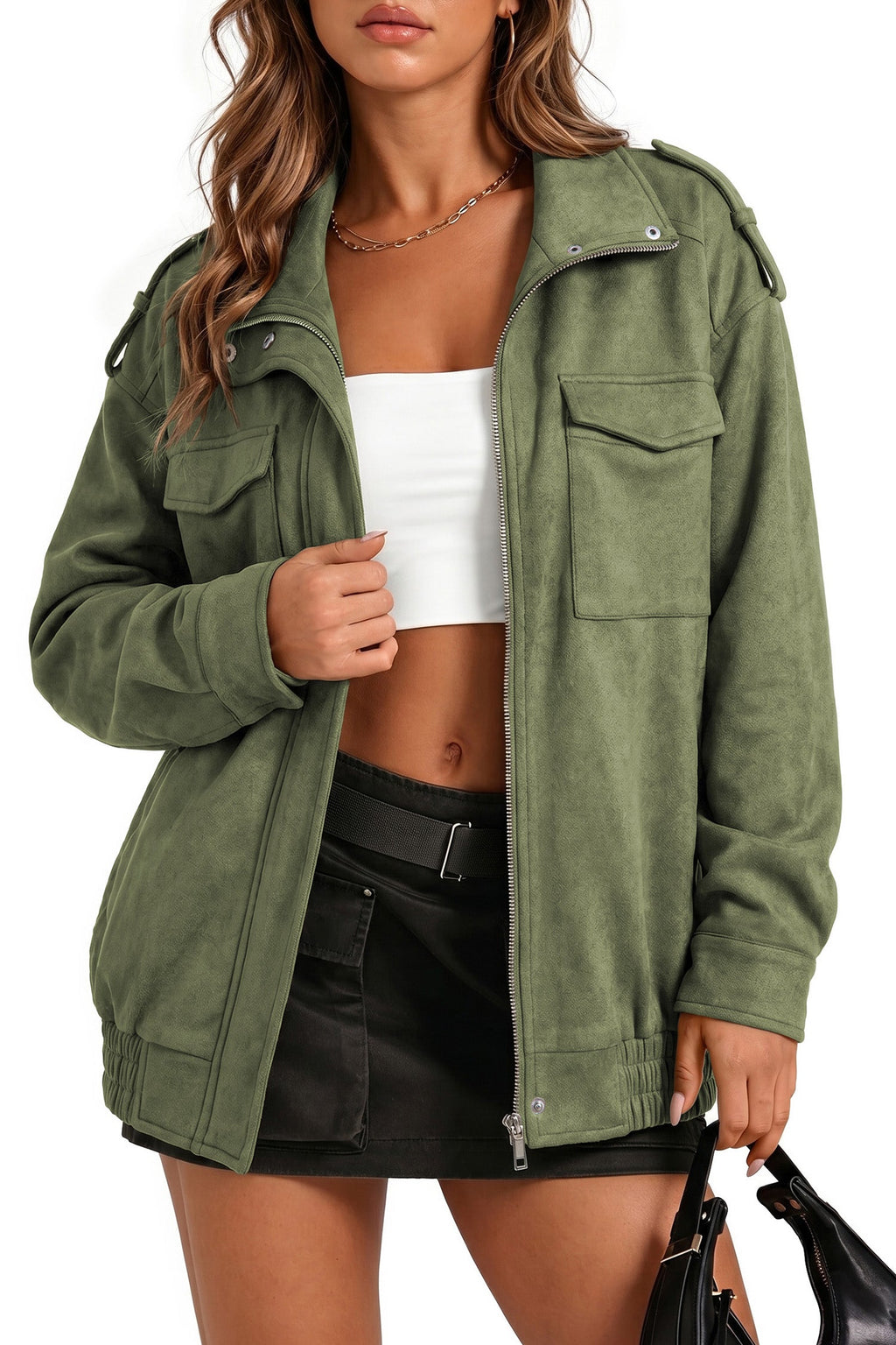 Dokotoo Womens Casual Cropped Bomber Jackets Trendy Solid Zip Up Coats