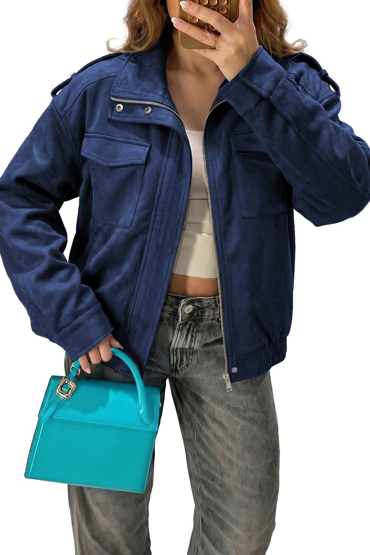 Dokotoo Womens Casual Cropped Bomber Jackets Trendy Solid Zip Up Coats