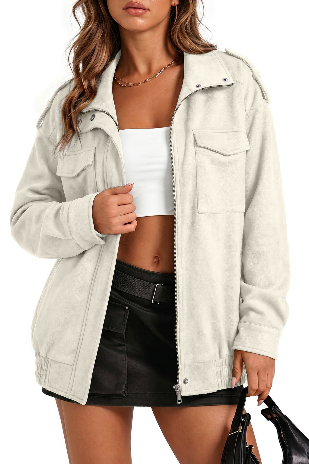 Dokotoo Womens Casual Cropped Bomber Jackets Trendy Solid Zip Up Coats