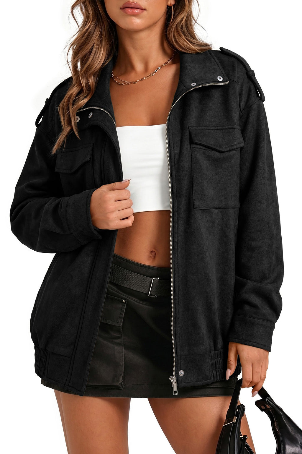 Dokotoo Womens Casual Cropped Bomber Jackets Trendy Solid Zip Up Coats
