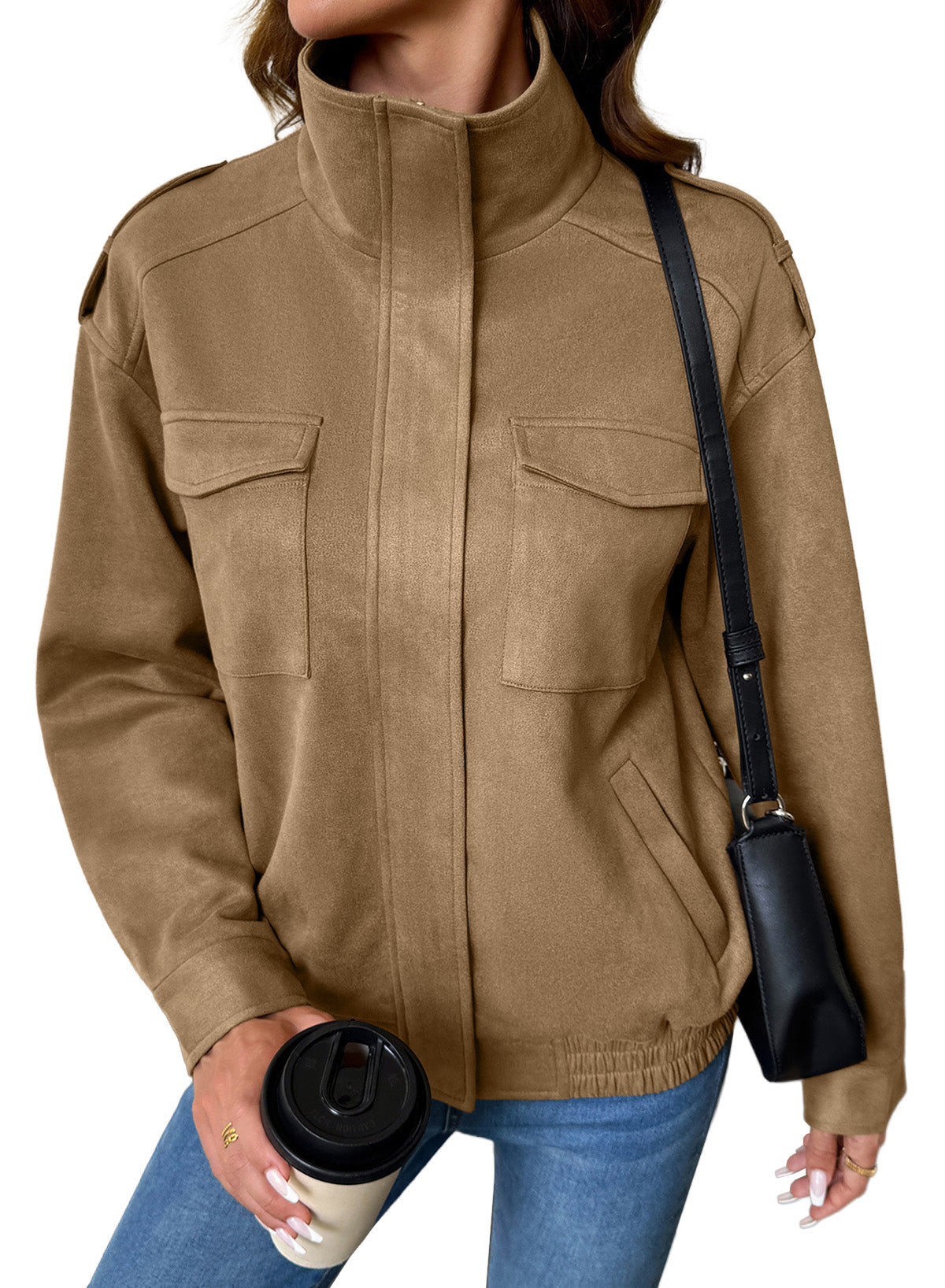 Dokotoo Womens Casual Cropped Bomber Jackets Trendy Solid Zip Up Coats
