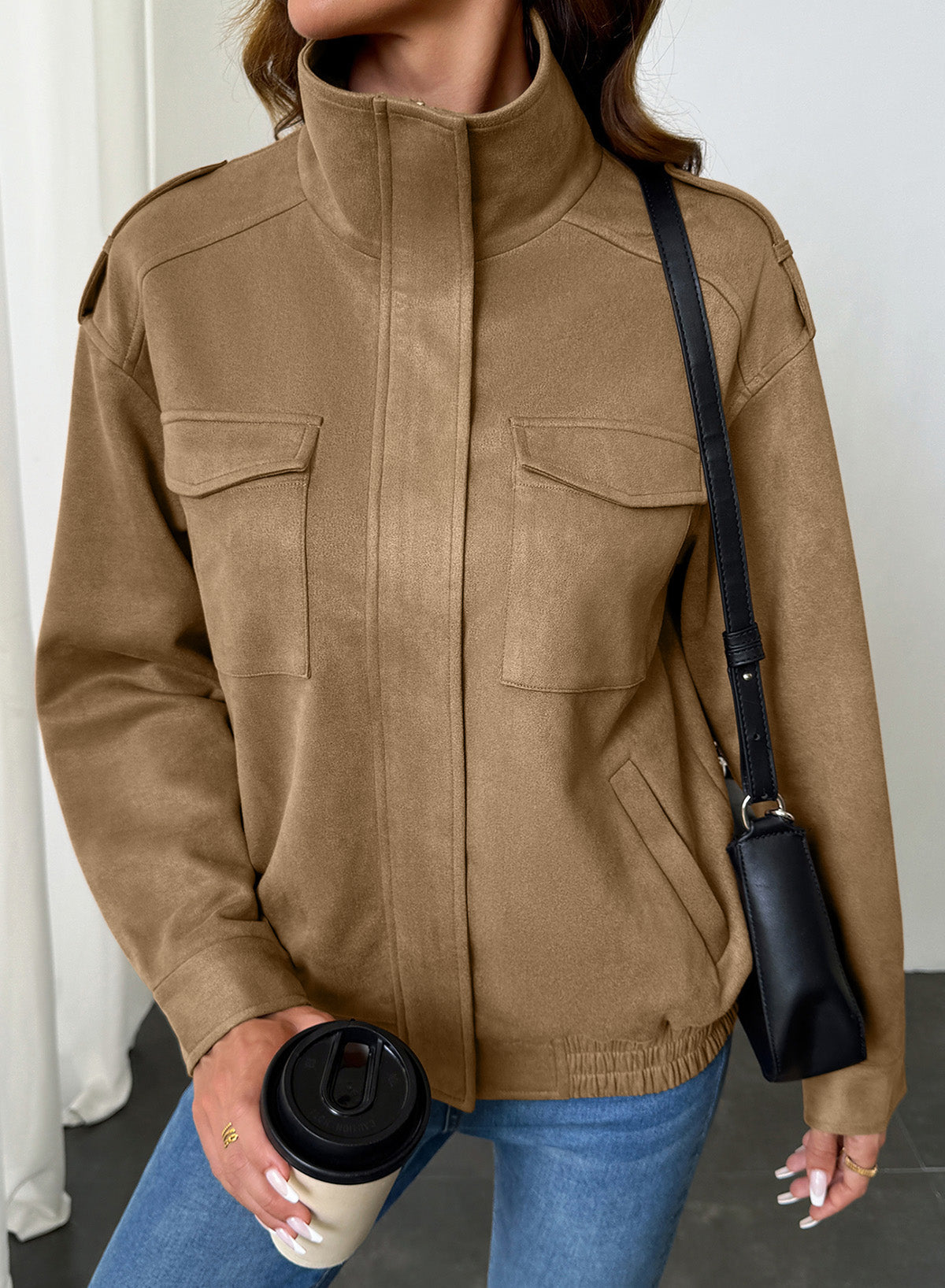 Dokotoo Womens Casual Cropped Bomber Jackets Trendy Solid Zip Up Coats