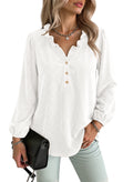 Dokotoo Womens Tops Ruffle V Neck Button Long Sleeve Shirts for Women