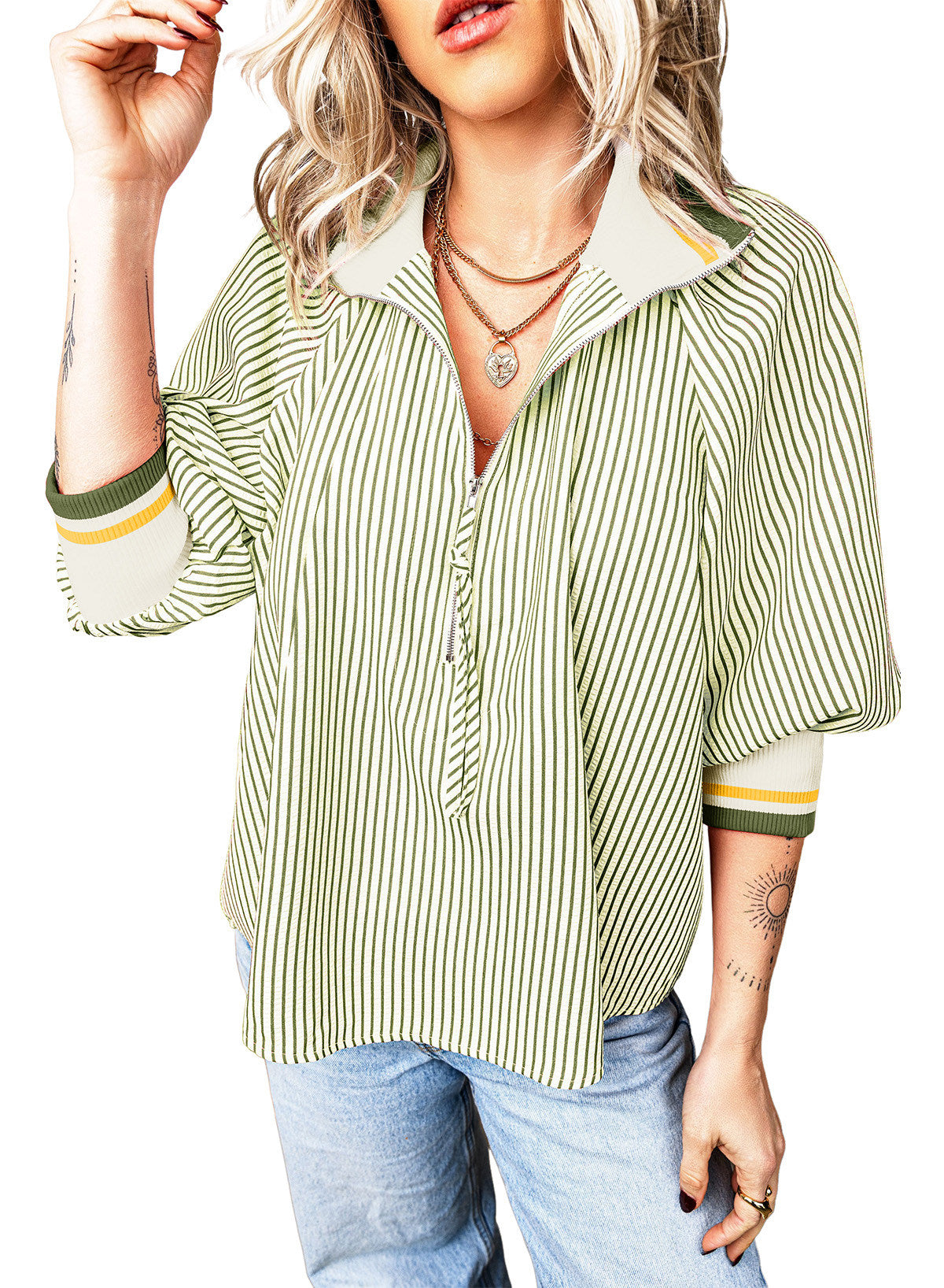 Dokotoo Women's 3/4 Sleeve Tops Striped Half Zip 2026 Fall Shirts Blouses