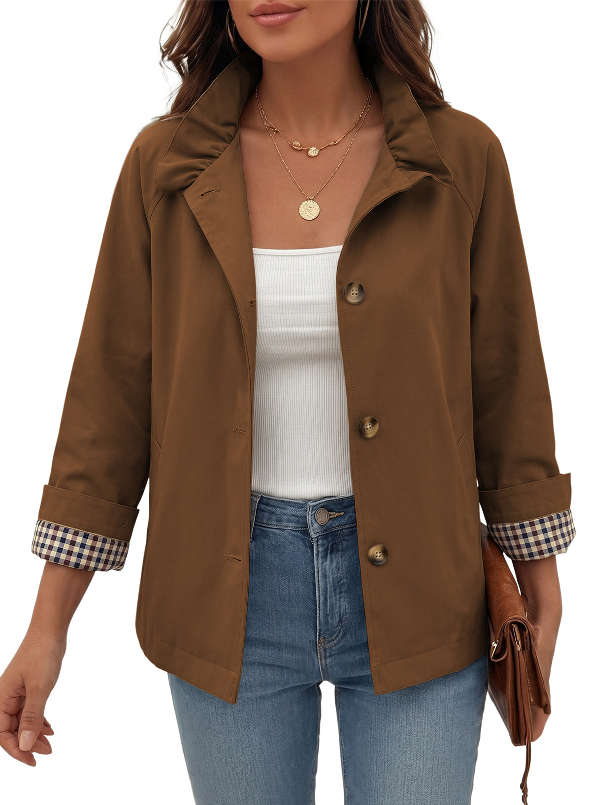 Dokotoo Womens Trench Coat Lightweight Single Breasted Jacket Outerwear