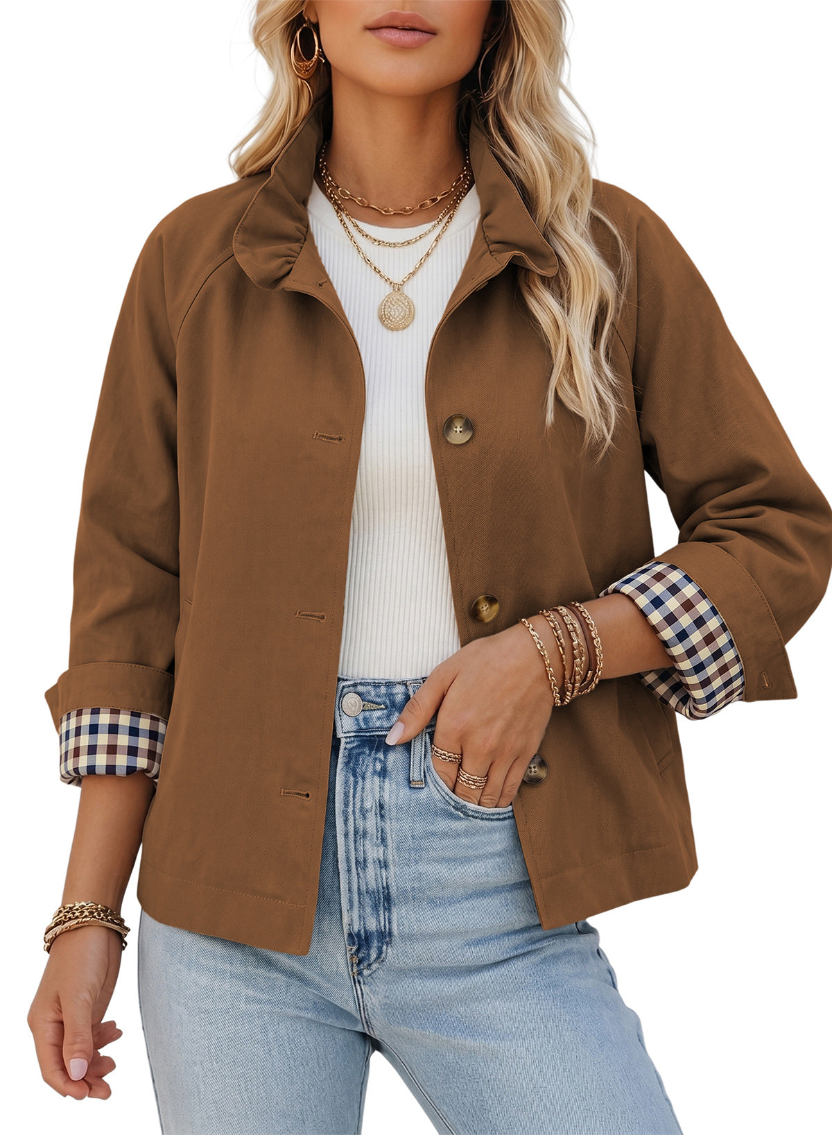 Dokotoo Womens Trench Coat Lightweight Single Breasted Jacket Outerwear