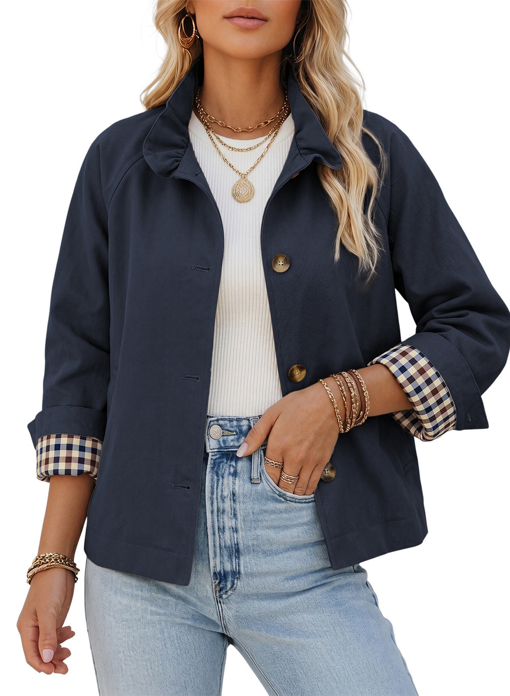 Dokotoo Womens Trench Coat Lightweight Single Breasted Jacket Outerwear