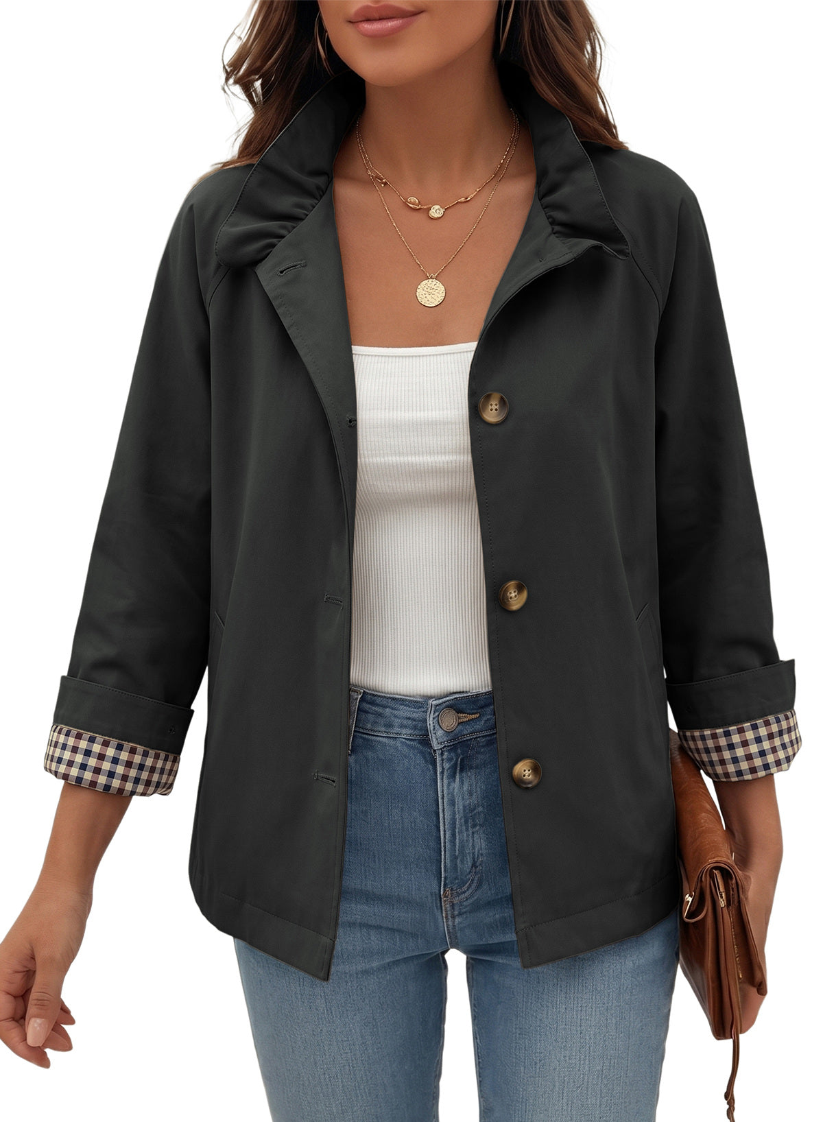 Dokotoo Womens Trench Coat Lightweight Single Breasted Jacket Outerwear