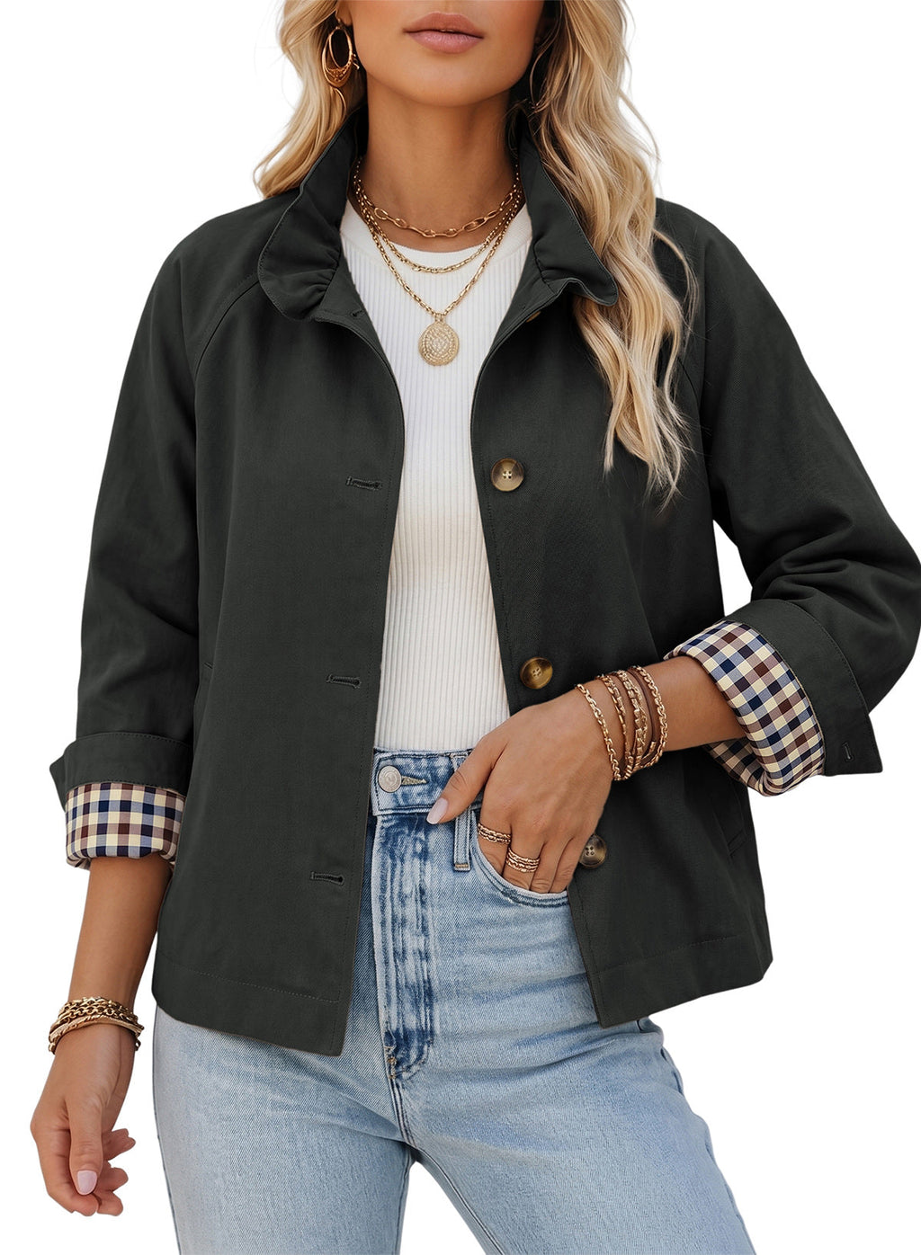 Dokotoo Womens Trench Coat Lightweight Single Breasted Jacket Outerwear