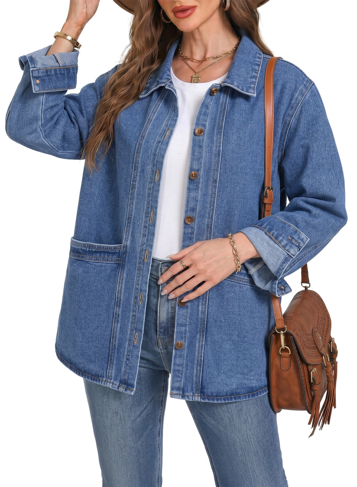 Dokotoo Womens Jean Jacket Denim Oversized Button Down Denim Jackets Coat