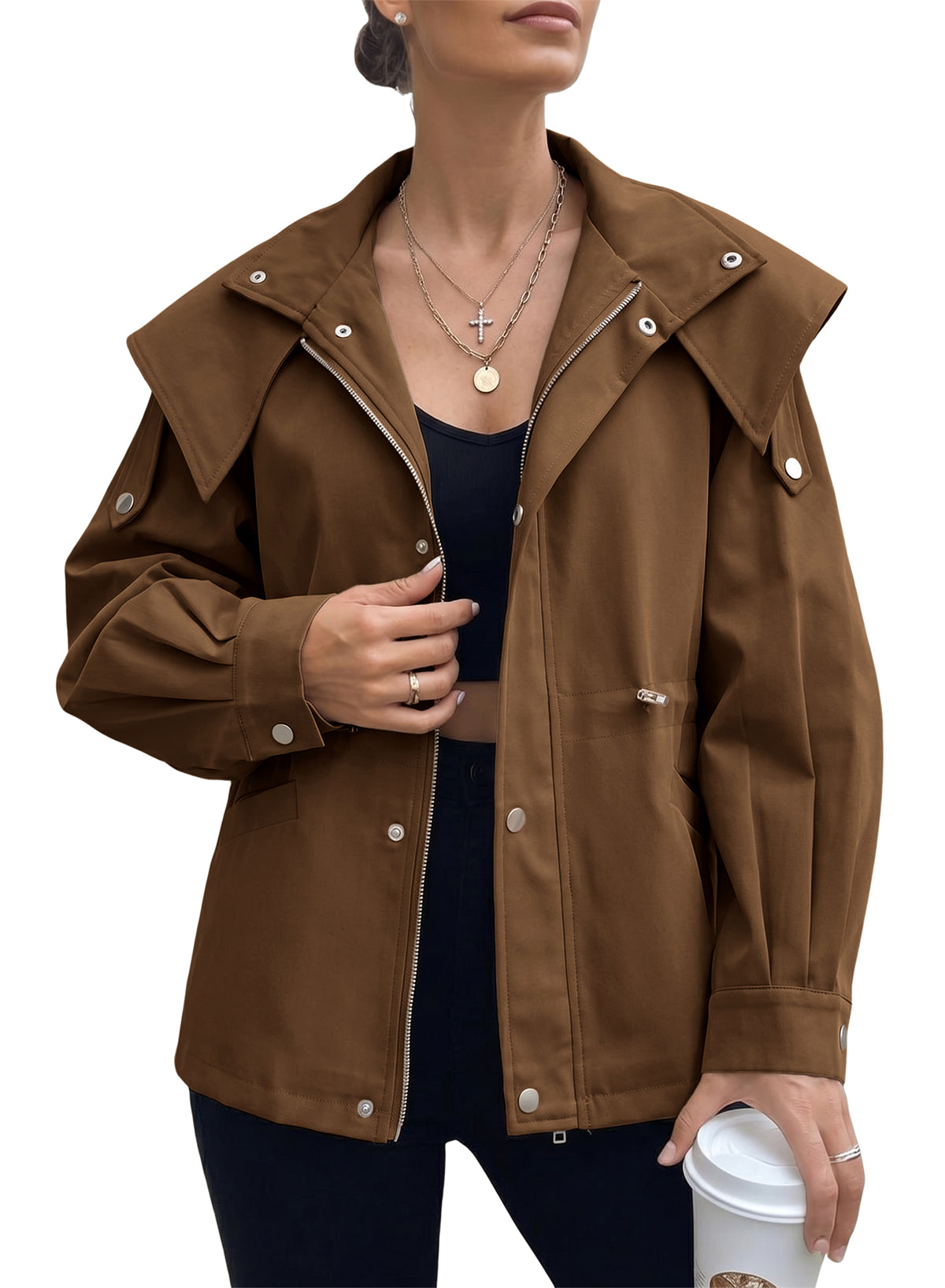 Dokotoo Women's Casual Drawstring Zip Hooded Trench Coat 2026 Outerwear Jacket
