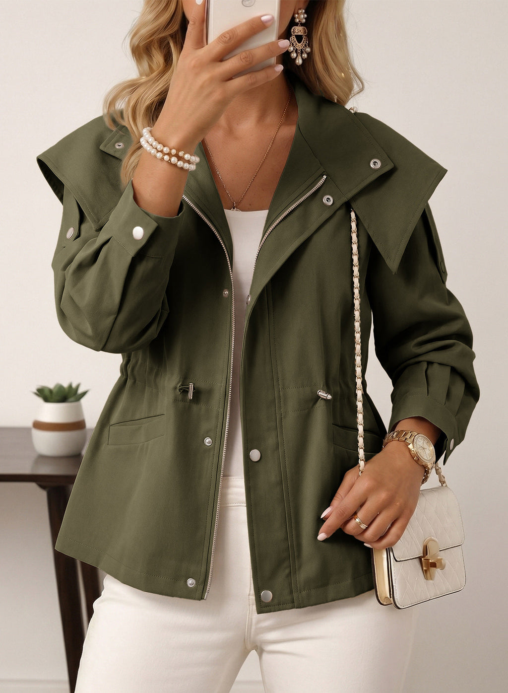 Dokotoo Women's Casual Drawstring Zip Hooded Trench Coat 2026 Outerwear Jacket