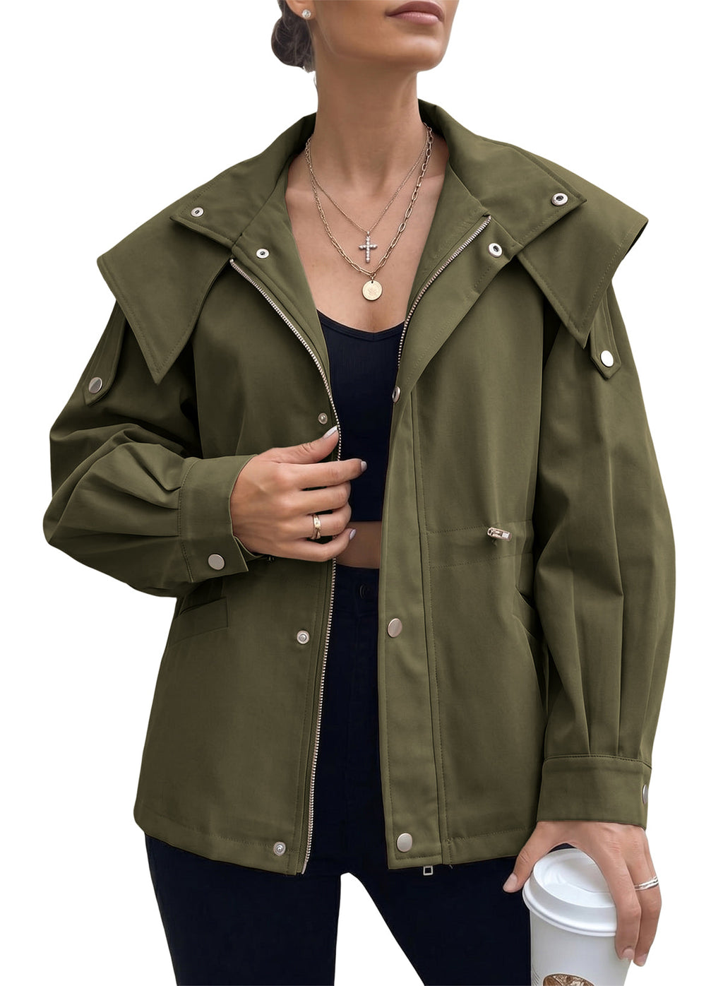 Dokotoo Women's Casual Drawstring Zip Hooded Trench Coat 2026 Outerwear Jacket