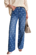 Dokotoo Women's Wide Leg Jeans Floral Print Baggy Denim Pants with Pockets