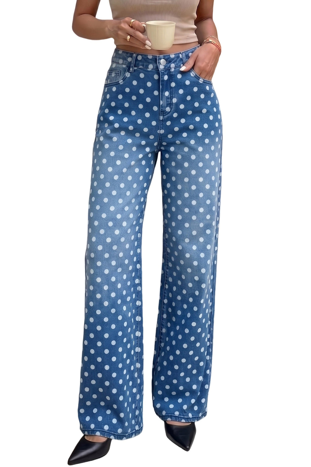 Dokotoo Women's Wide Leg Jeans Floral Print Baggy Denim Pants with Pockets