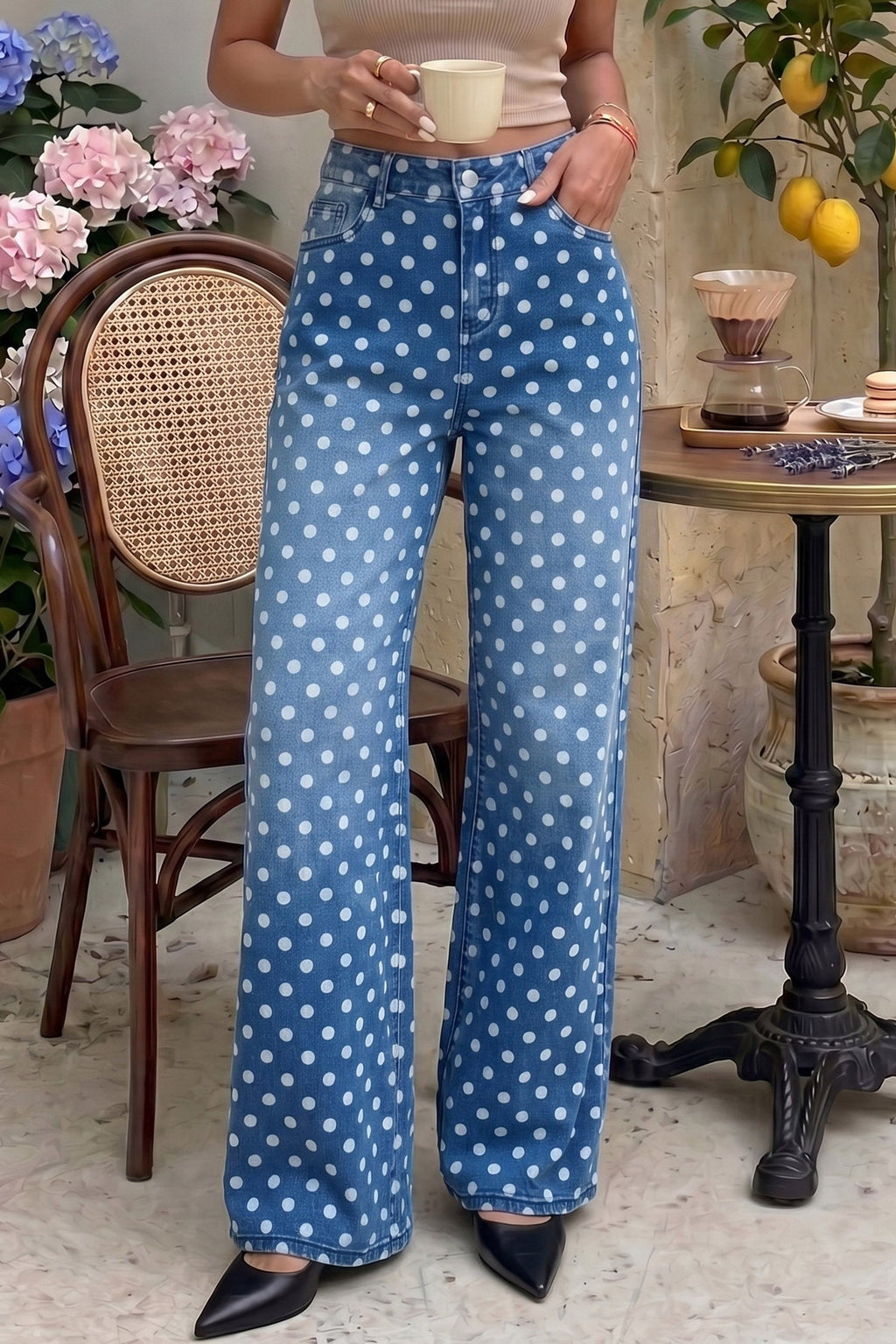 Dokotoo Women's Wide Leg Jeans Floral Print Baggy Denim Pants with Pockets
