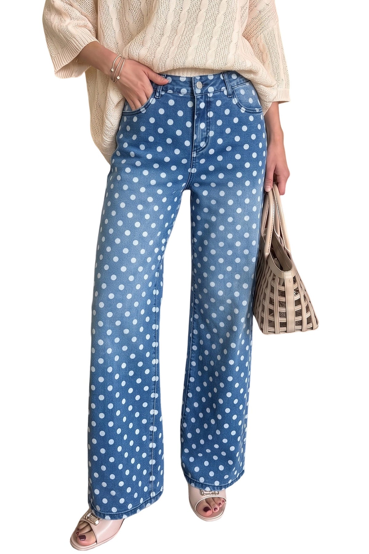 Dokotoo Women's Wide Leg Jeans Floral Print Baggy Denim Pants with Pockets